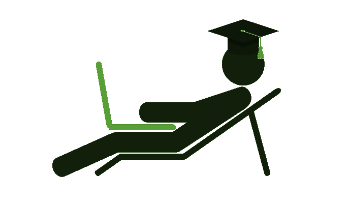 online paramedic program student in lawnchair studying